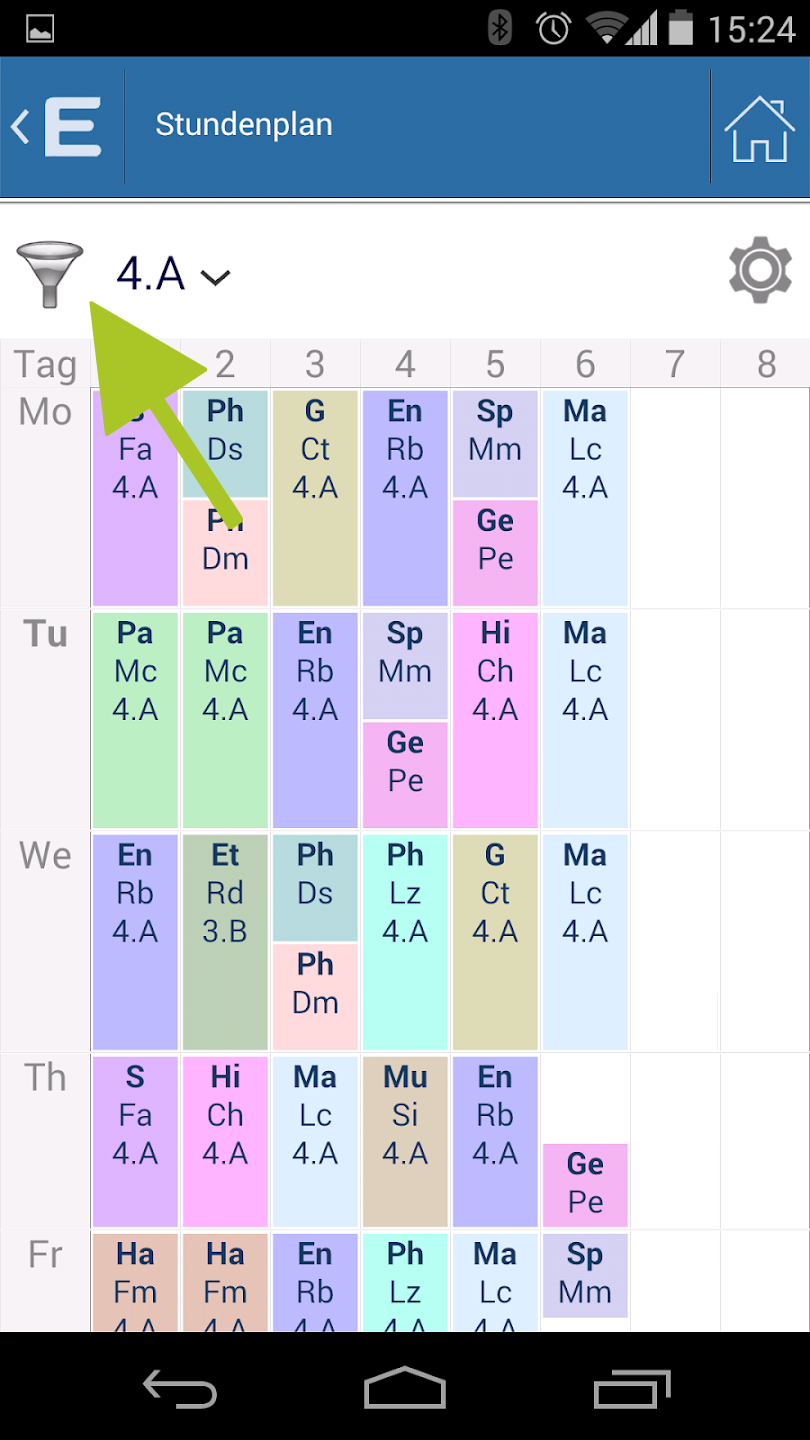 Klasse auswählen für Stundenplan-Ansicht in der EduPage App