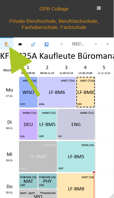 Klasse auswählen in der mobilen Stundenplan-Übersicht